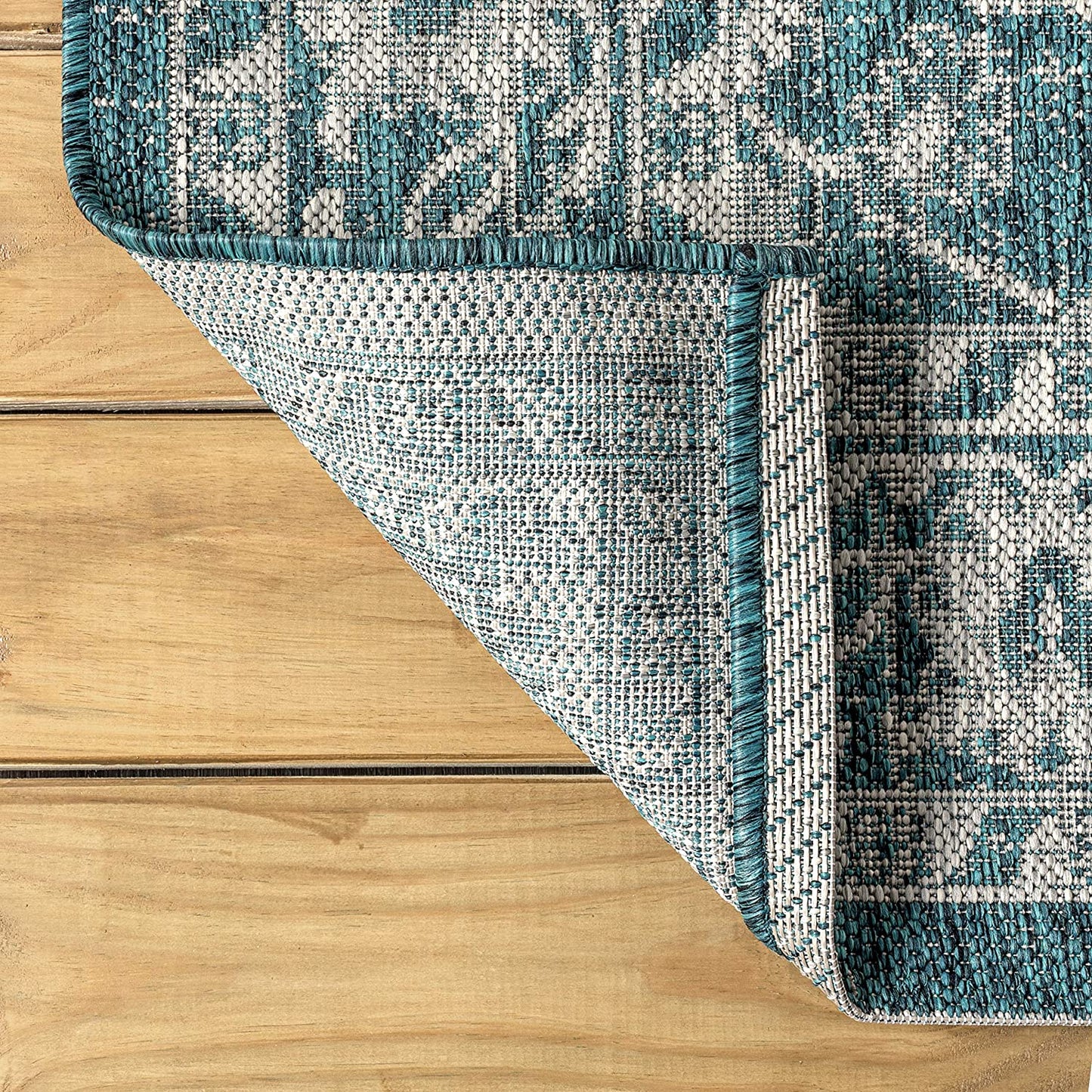 Palazzo Vine and Border Textured Weave Indoor/Outdoor Teal/Gray