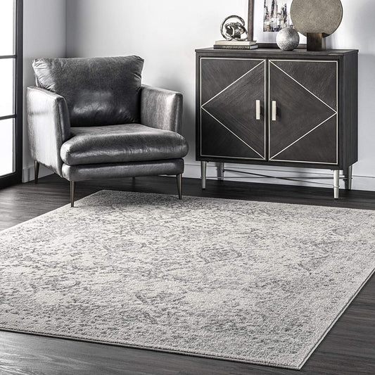 Faded Vintage Floral Damask Distressed Ivory Soft Area Rug