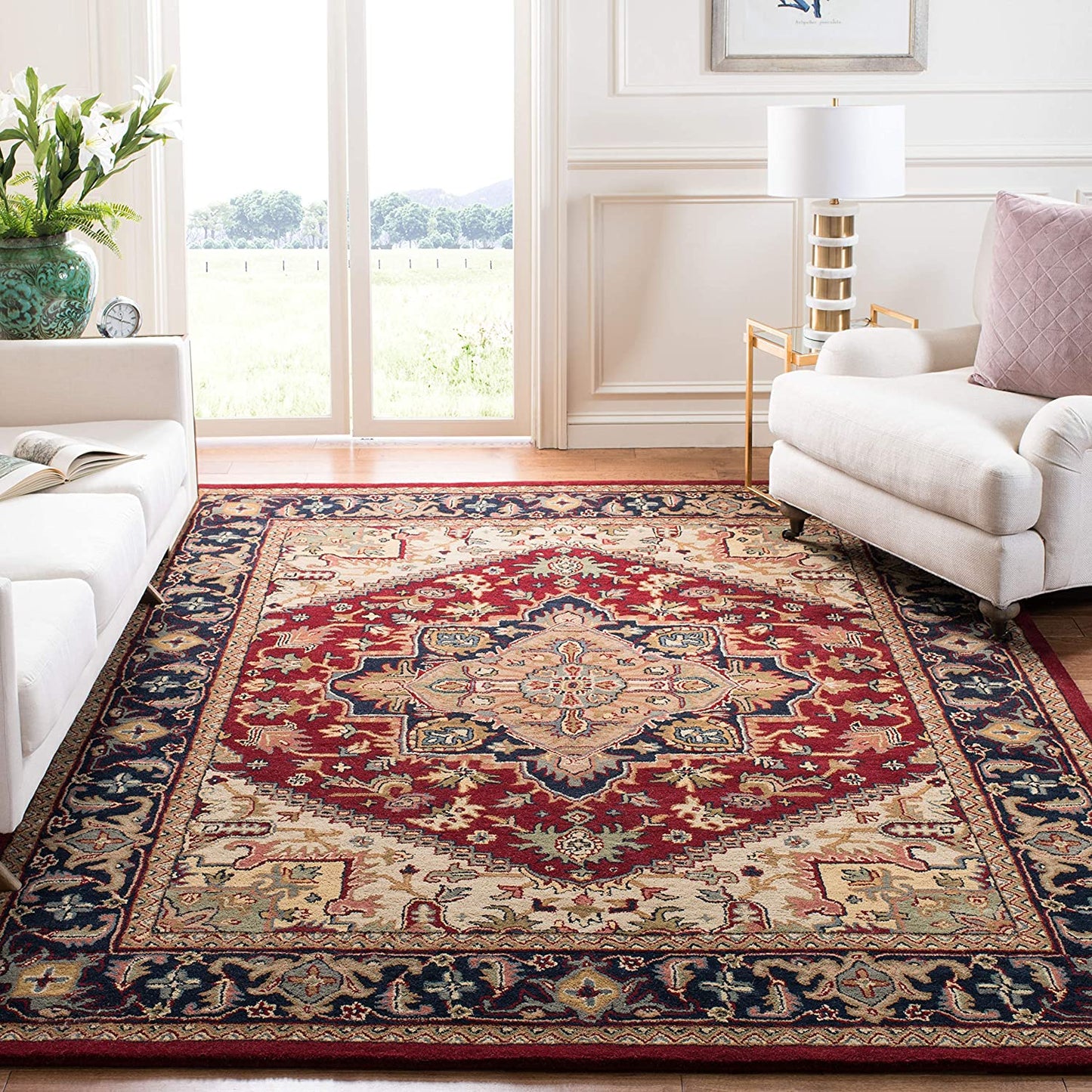 Oriental Heriz Medallion Red Wool Area Rug
