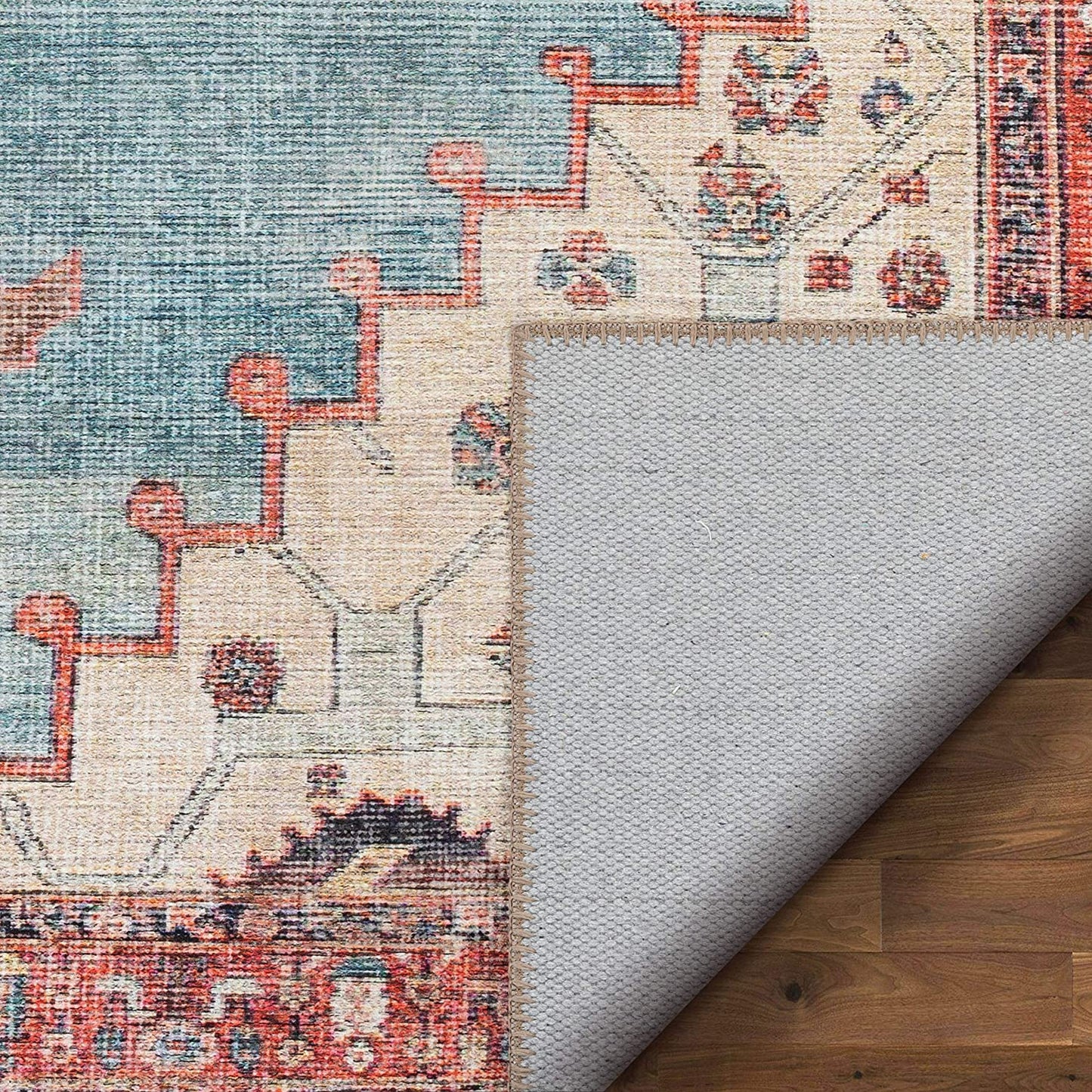 Towne Ivory Blue Vintage Distressed Tribal Medallion Area Rug