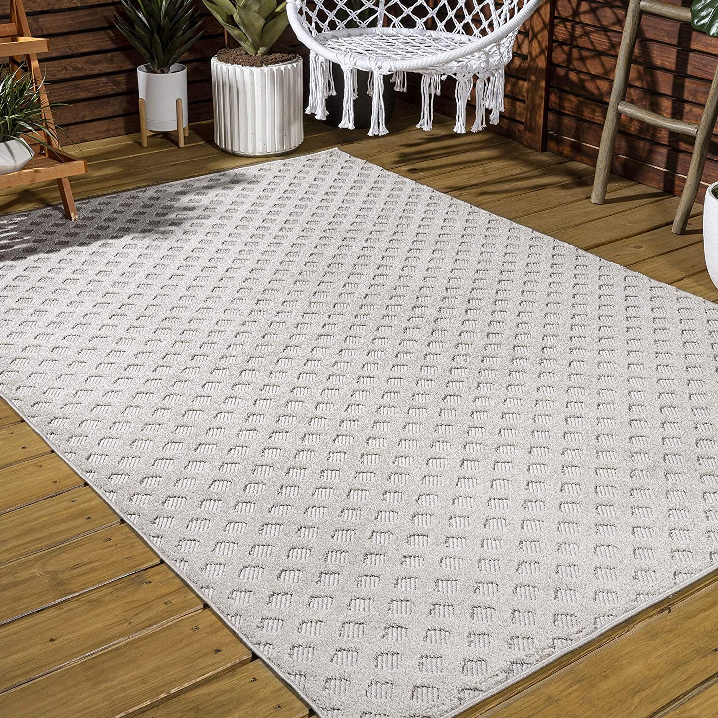Rabat Mini-Diamond Trellis Indoor/Outdoor Beige Area Rug