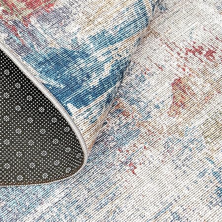 Non-Shed - Eco-Friendly, Machine Washable Rug - Stain Resistant, Made from Premium Recycled Fibers - Abstract Contemporary - Blue, 2'6" x 6'