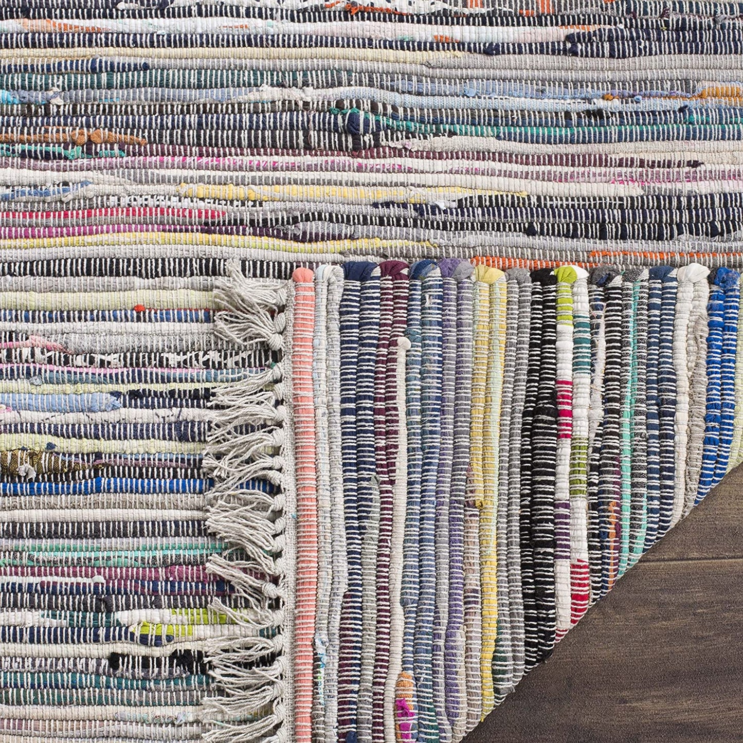 Hand-Woven Grey and Multi Flatweave Cotton Area