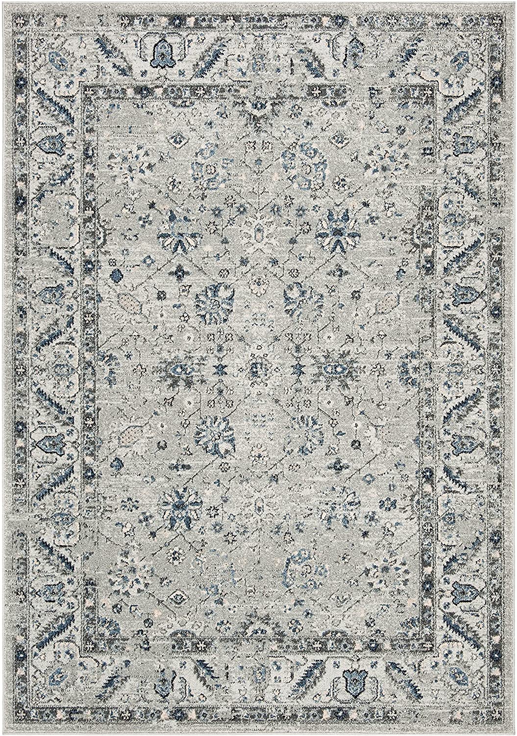 Oriental Distressed Non-Shedding Home Area Rug Grey / Dark Grey