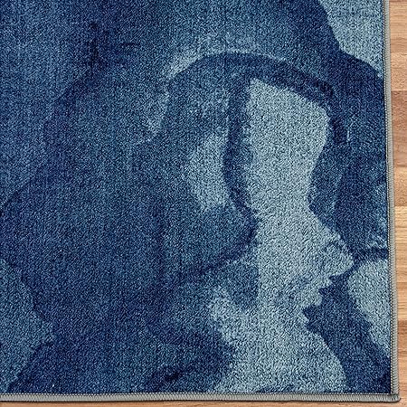 Non-Shed - Eco-Friendly, Machine Washable Rug - Stain Resistant, Made from Premium Recycled Fibers - Abstract Contemporary - Blue, 2'6" x 6'