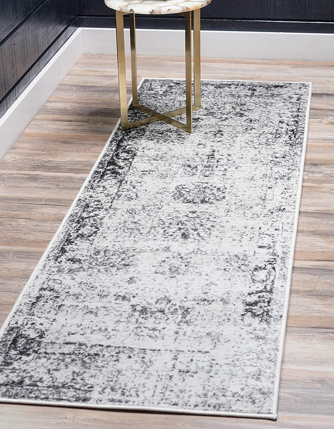 Vintage Distressed Bordered Gray Area Rugs