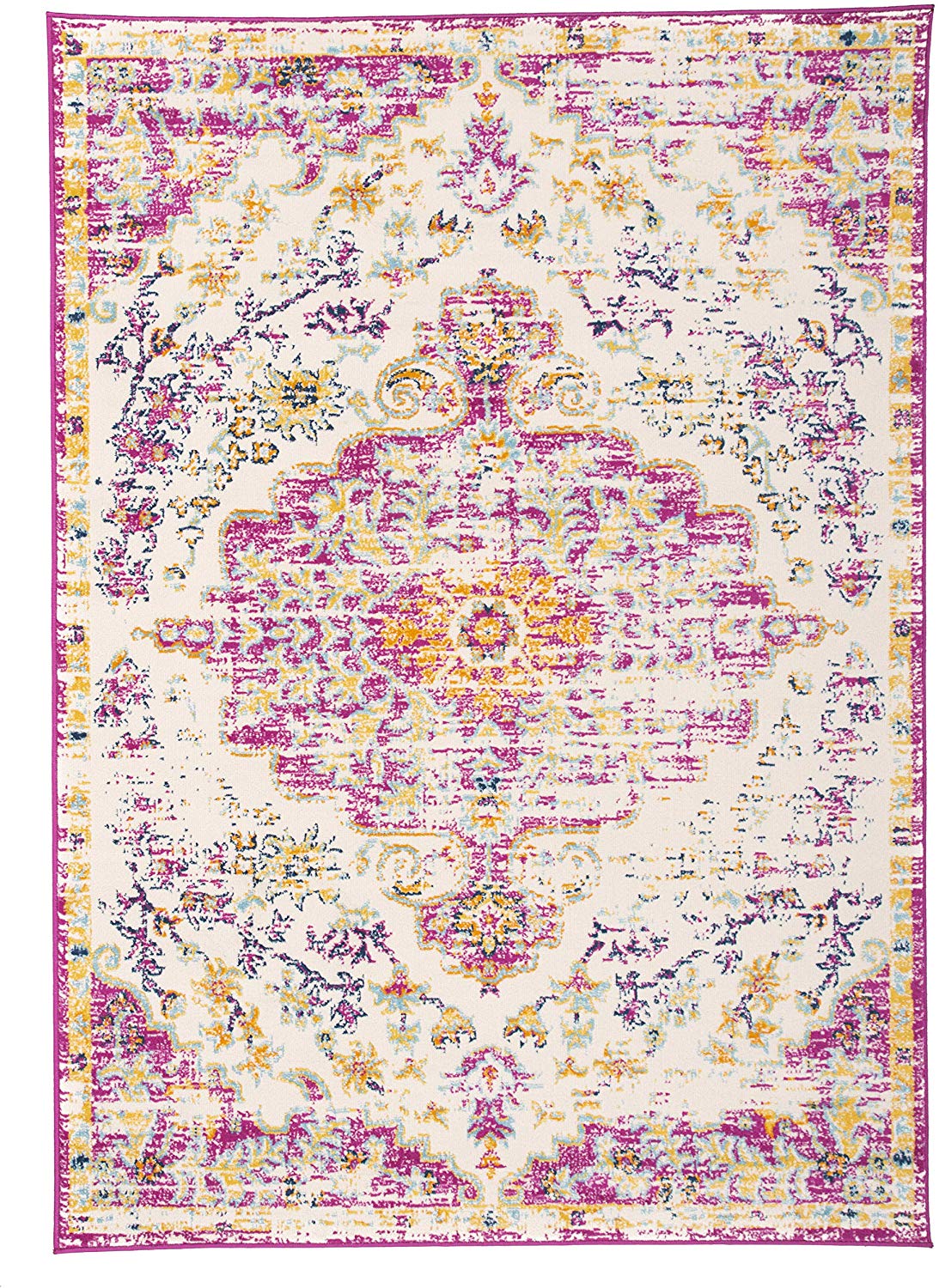 Vintage Medallion Soft Ivory Pink Area Rug