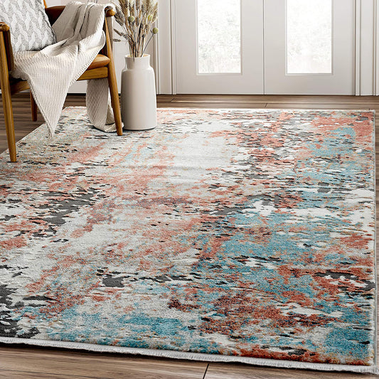 Contemporary Distressed Colorful Rust & Orange Area Rug