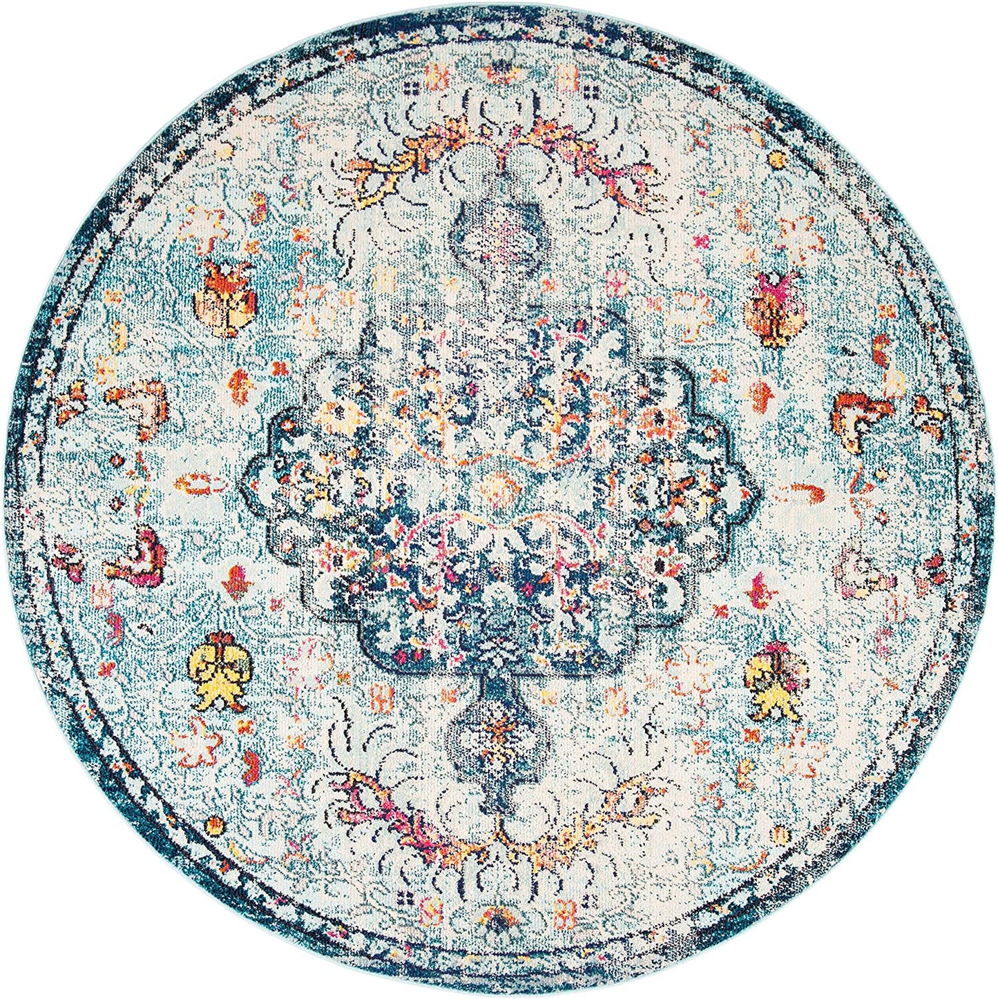 Boho Chic Vintage Medallion Distressed Runner,  Navy/Light Blue