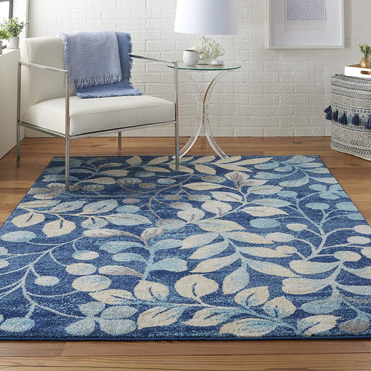 Tranquil Contemporary Botanical Navy Soft Area Rug