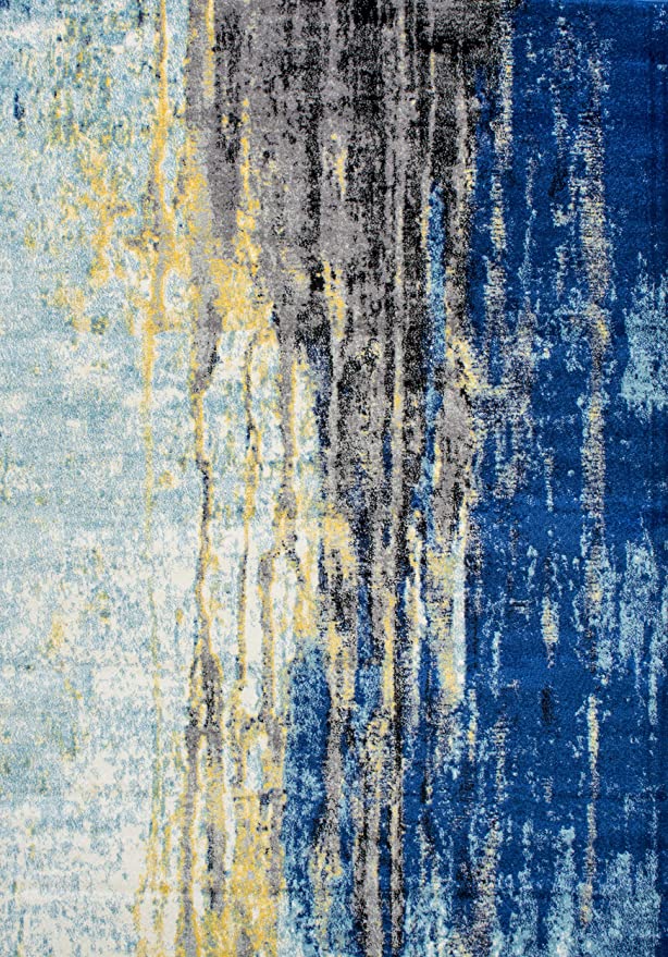 Waterfall Vintage Abstract Blue Grey Soft Area Rug - Multiple sizes available