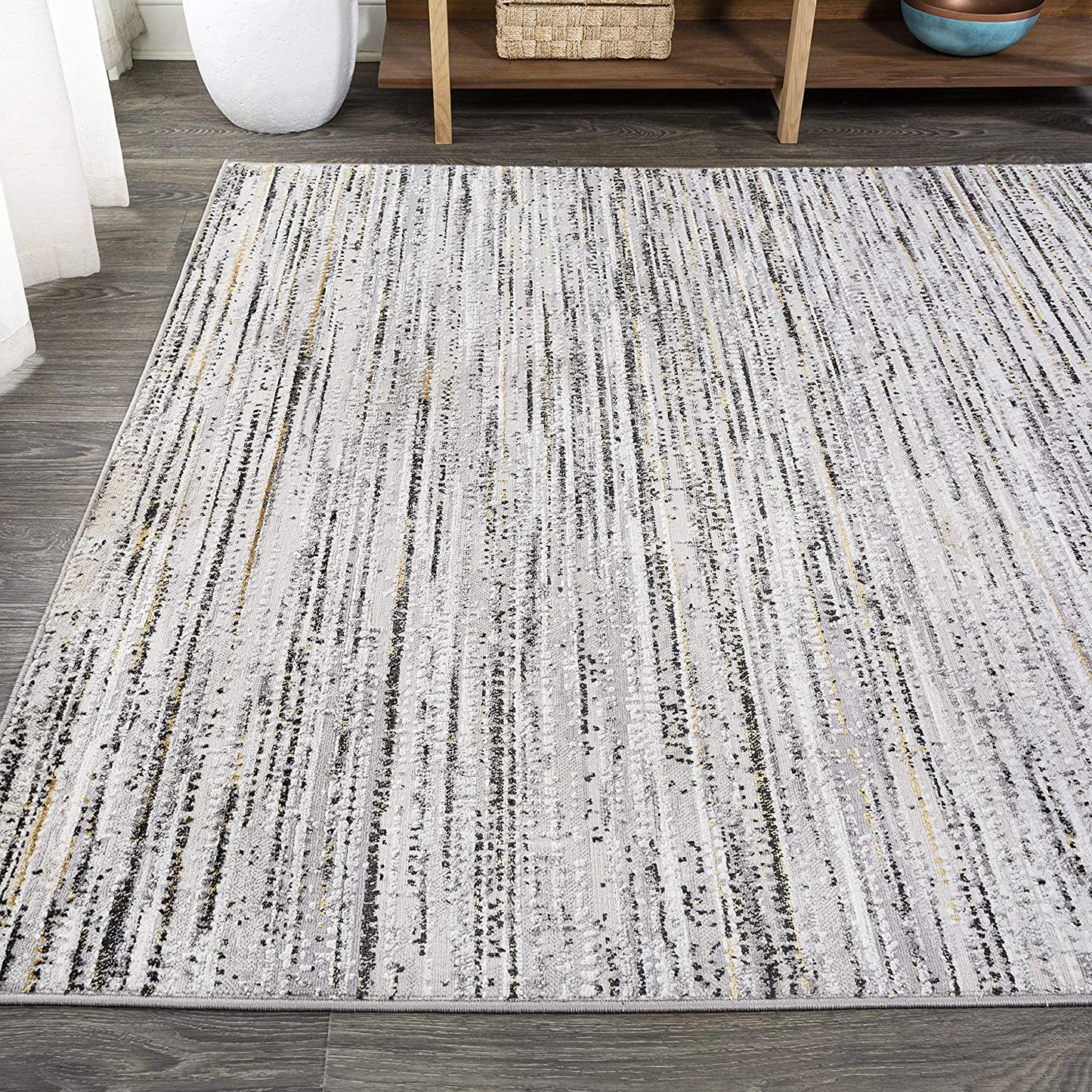 Loom Modern Strie Gray/Black . Soft Area Rug