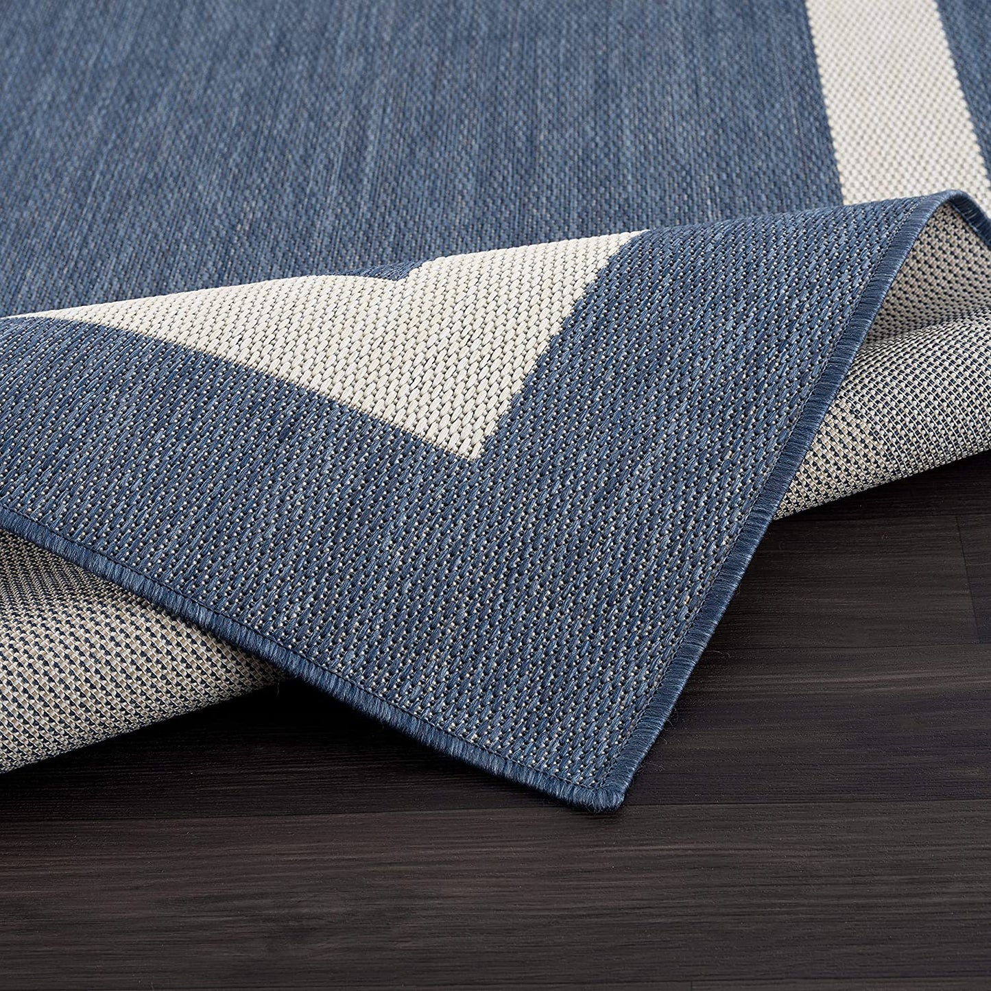 Modern Area Rugs for Indoor/ Outdoor Bordered - Blue / White