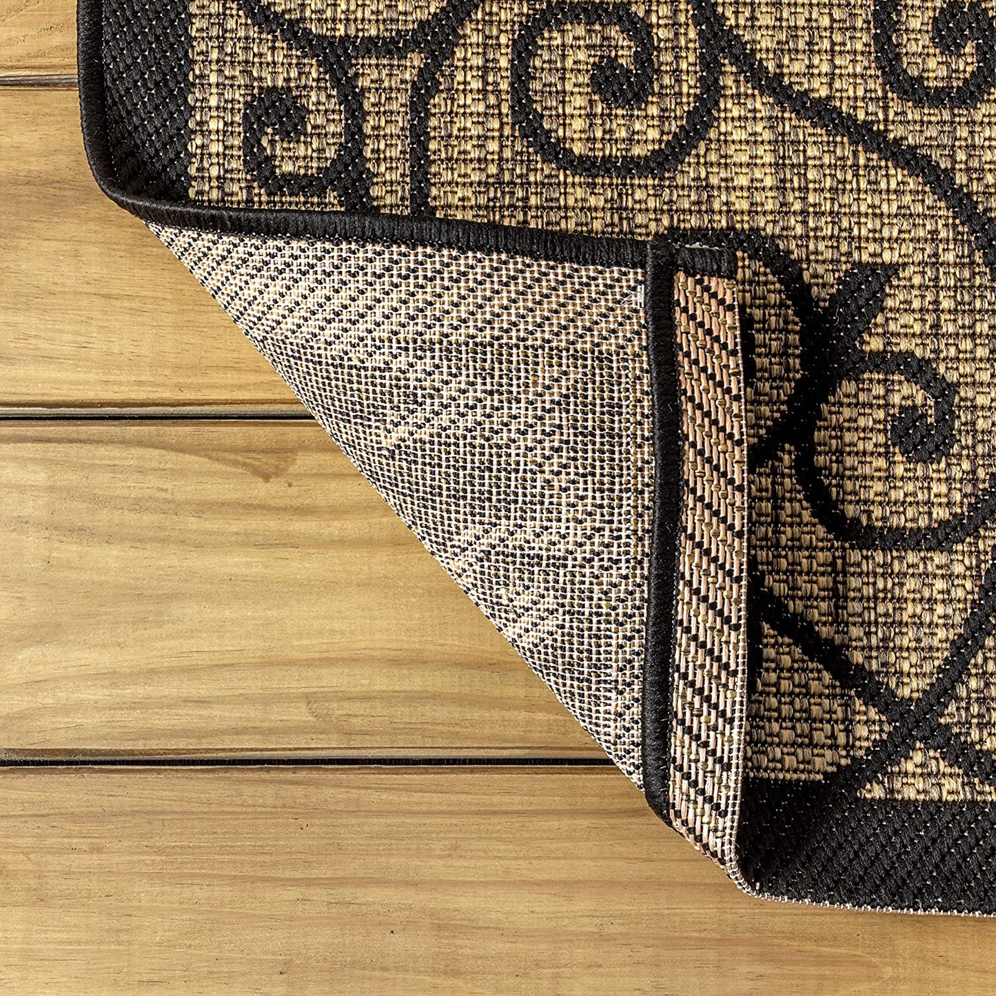 Madrid Vintage Filigree Textured Weave Indoor/Outdoor Black/Khaki Area Rug