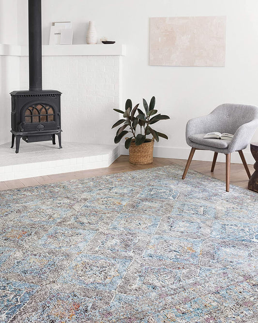 Dante Collection Soft Area Rug Granite/Light Blue