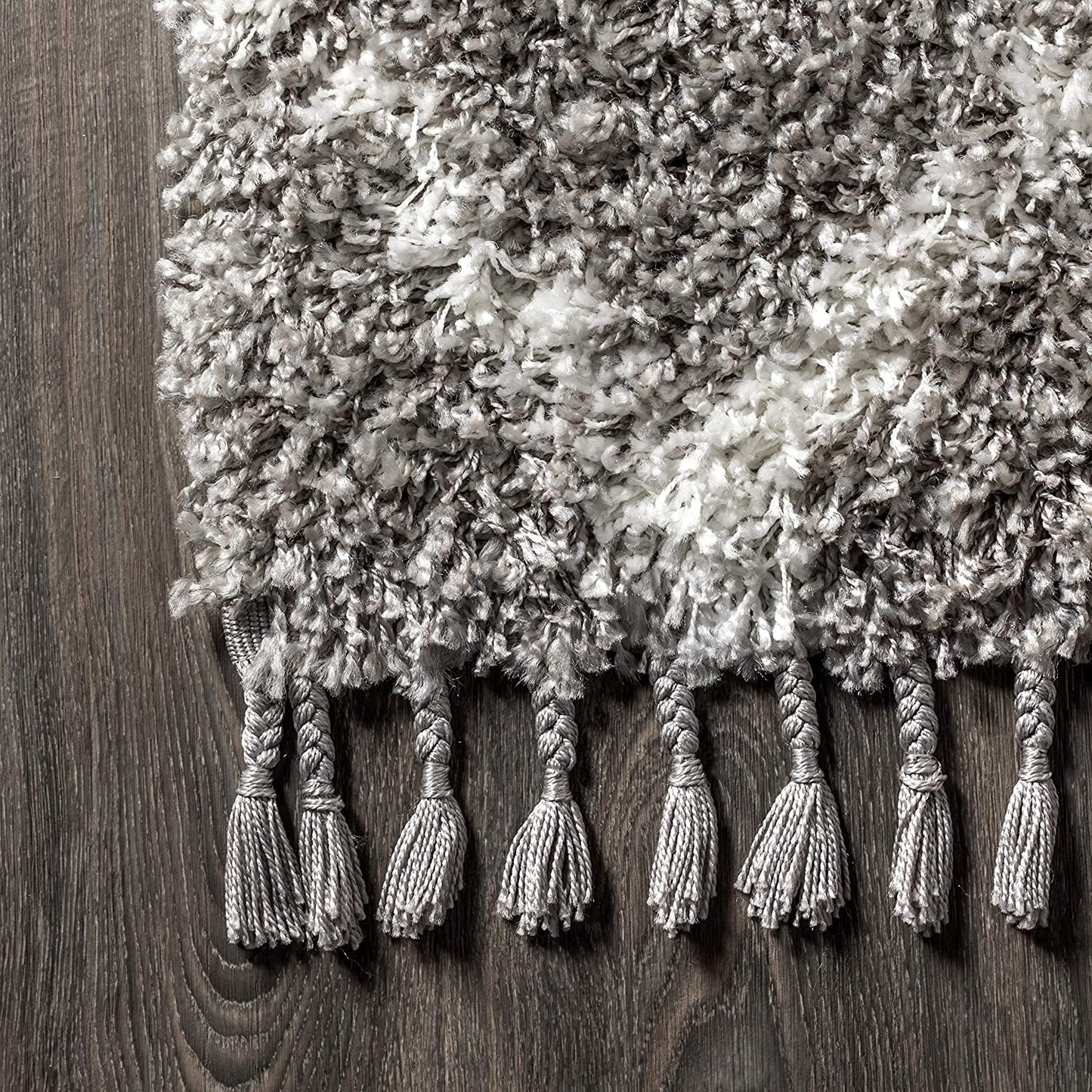 Mercer Plush Tassel Moroccan Tribal Geometric Trellis Grey/Cream Shag Area Rug