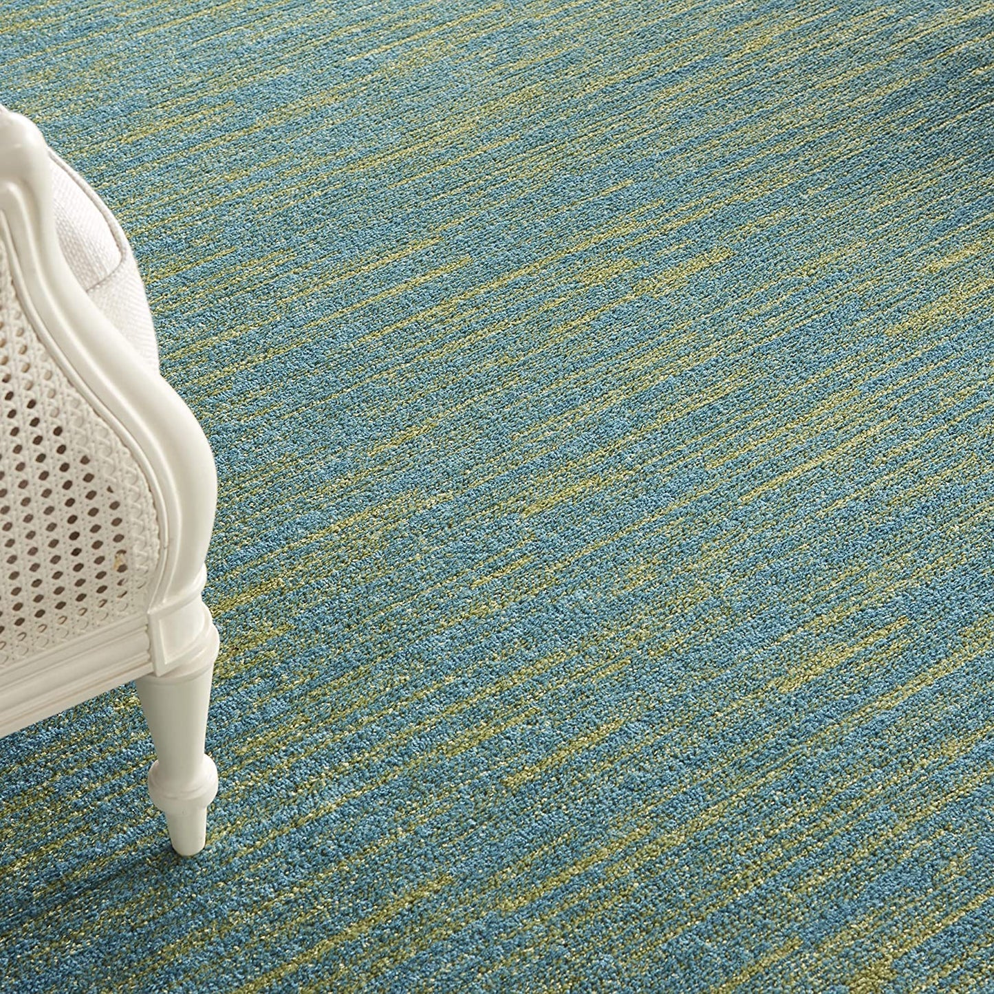 Solid Contemporary Blue Green Indorr/Outdorr Area Rug