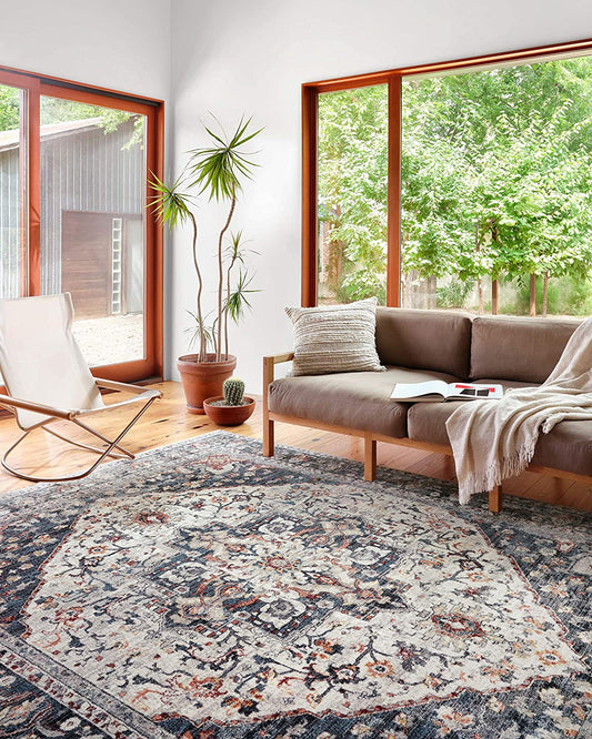 Samra Collection Ivory / Denim, Transitional Area Rug