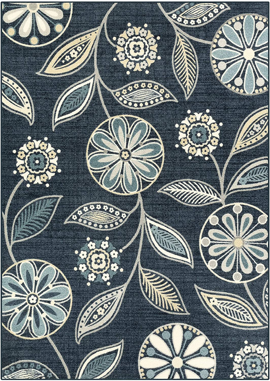 Maples Floral Non Skid Washable Persian Blue Area Rug