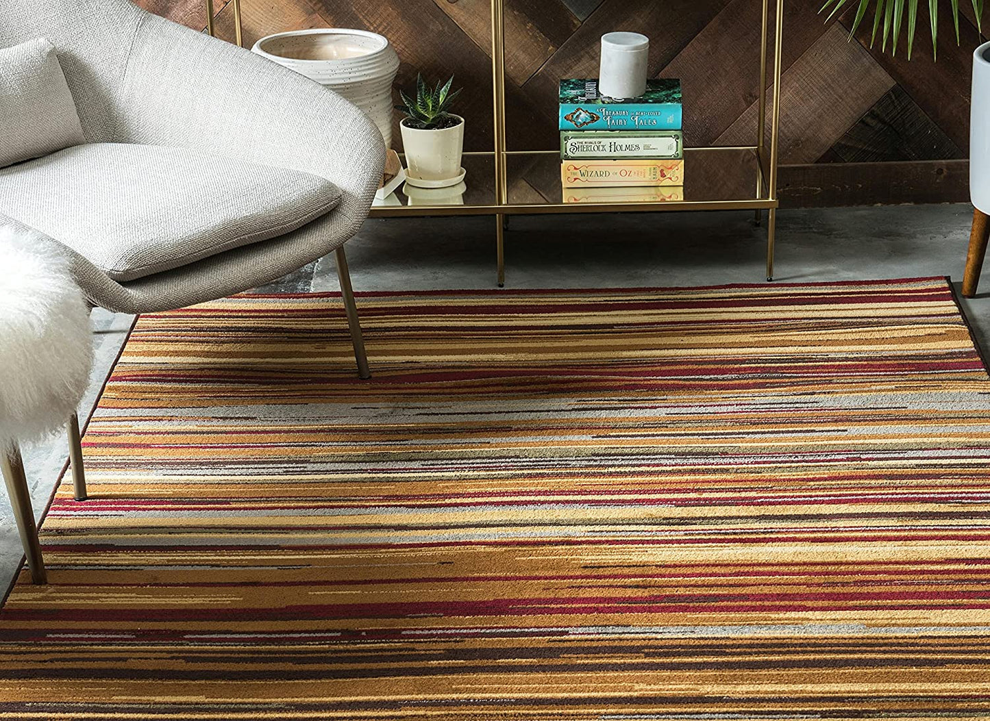 Modern Multi Striped Contemporary Beige Area Rug