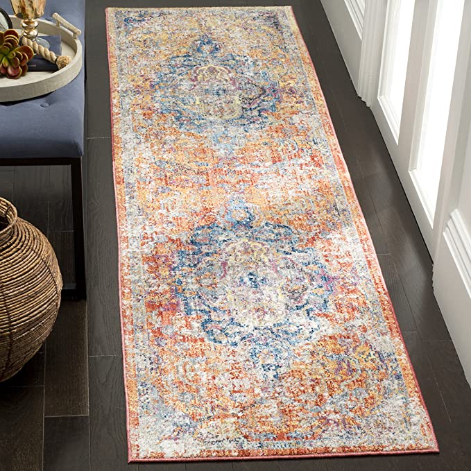 Safavieh Collection  Medallion Distressed Area Rug Blue / Orange