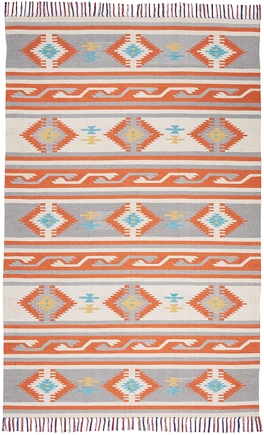 Tribal Cotton Area Rug Ivory Grey