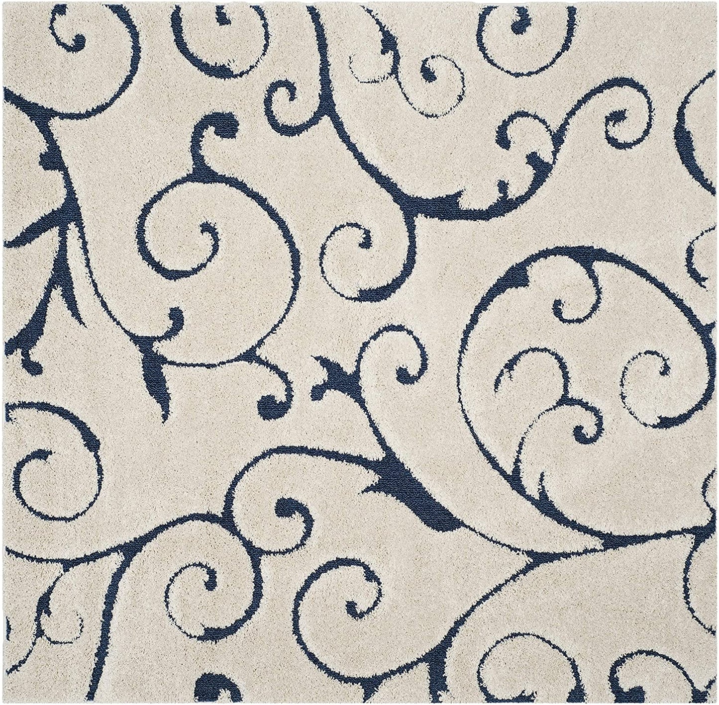 Premium Swirl Thick Plush Cream/Blue Area Shag Rug