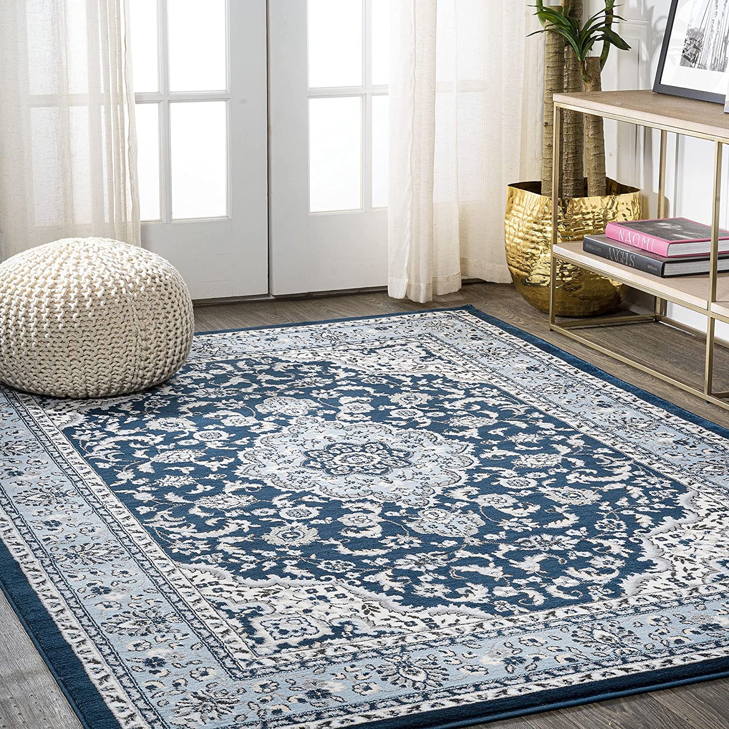 Palmette Modern Persian Floral Soft Area Rug  Blue/Navy