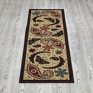 Machine Washable Wrinkle Free Coffee Cup Design Cotton 2 x 5 Kitchen Runner Rug (20" x 59", Beige)