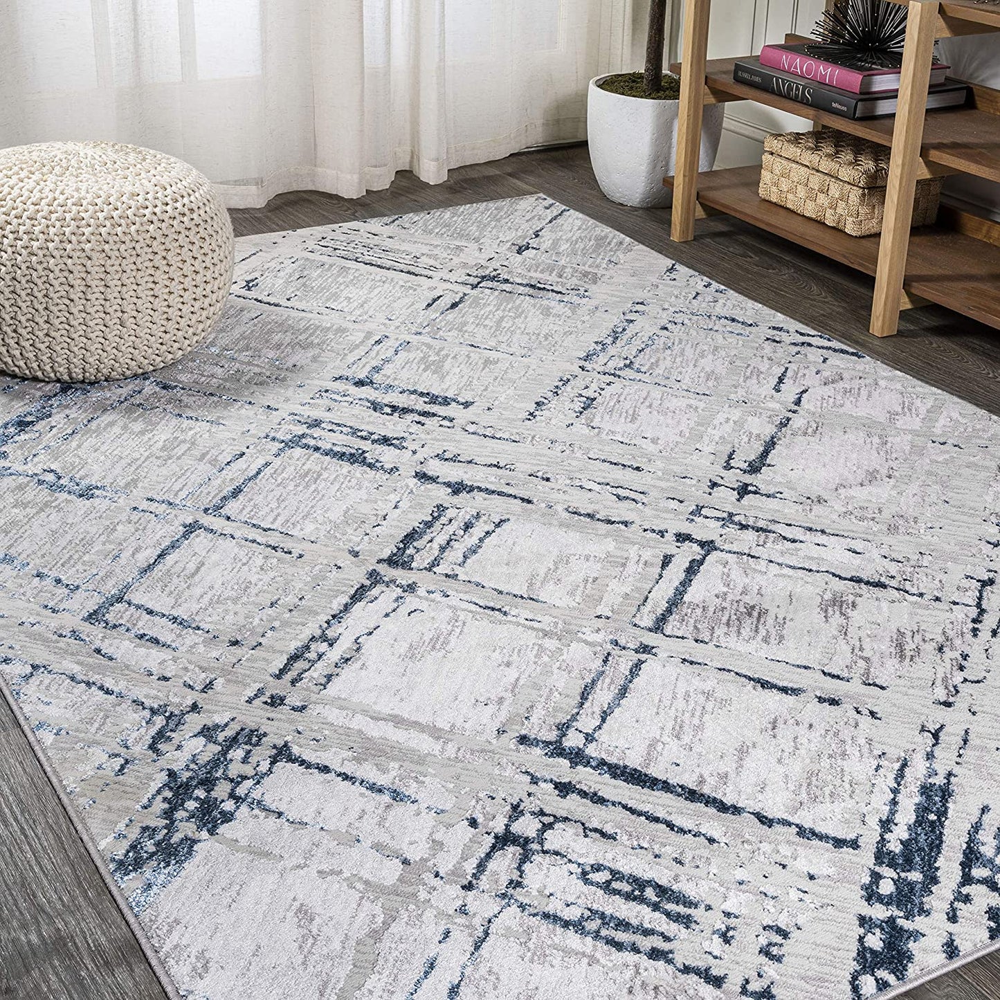 Slant Modern Abstract Gray/Blue Soft Area Rug