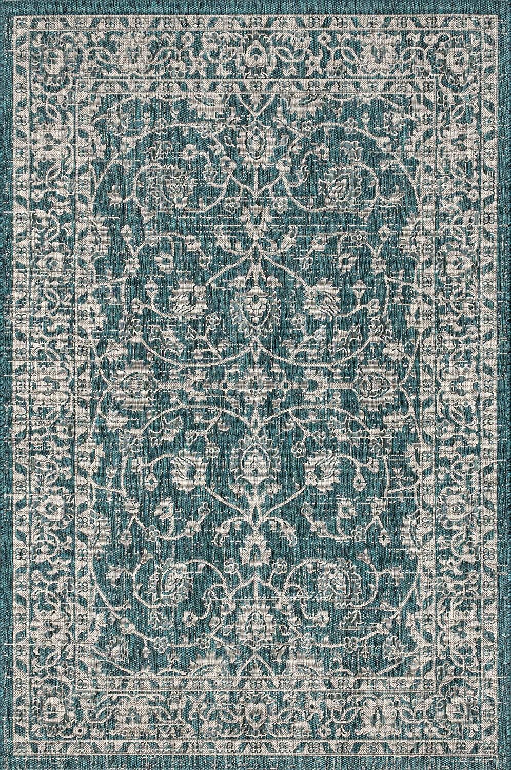 Palazzo Vine and Border Textured Weave Indoor/Outdoor Teal/Gray