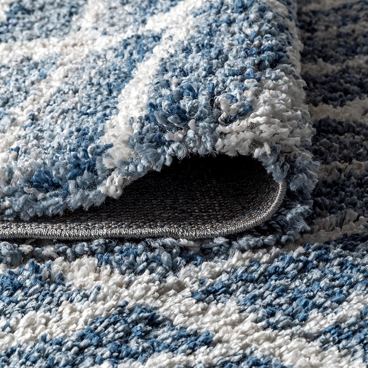 Merida Stacked Grid Shag Grey/Ivory Soft Area Rug