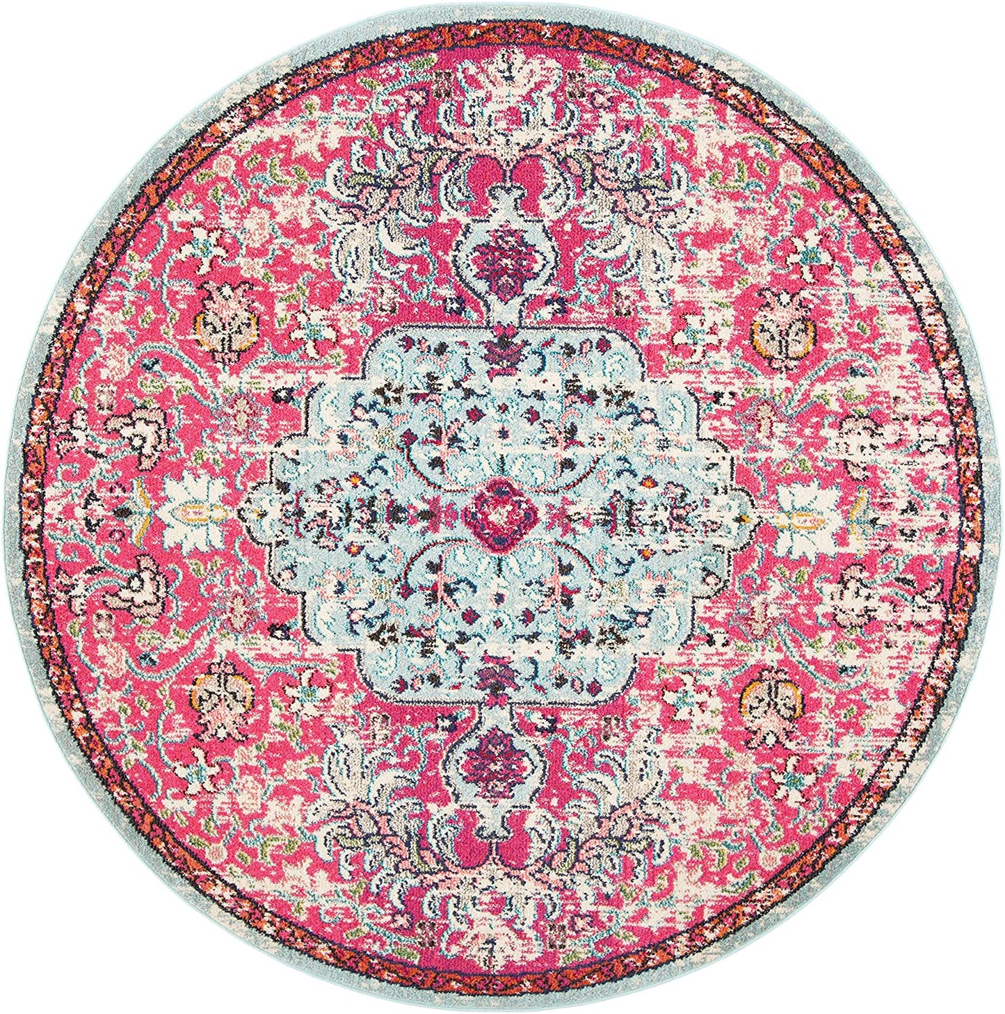 Boho Chic Vintage Medallion Distressed Runner,  Fuchsia/Teal