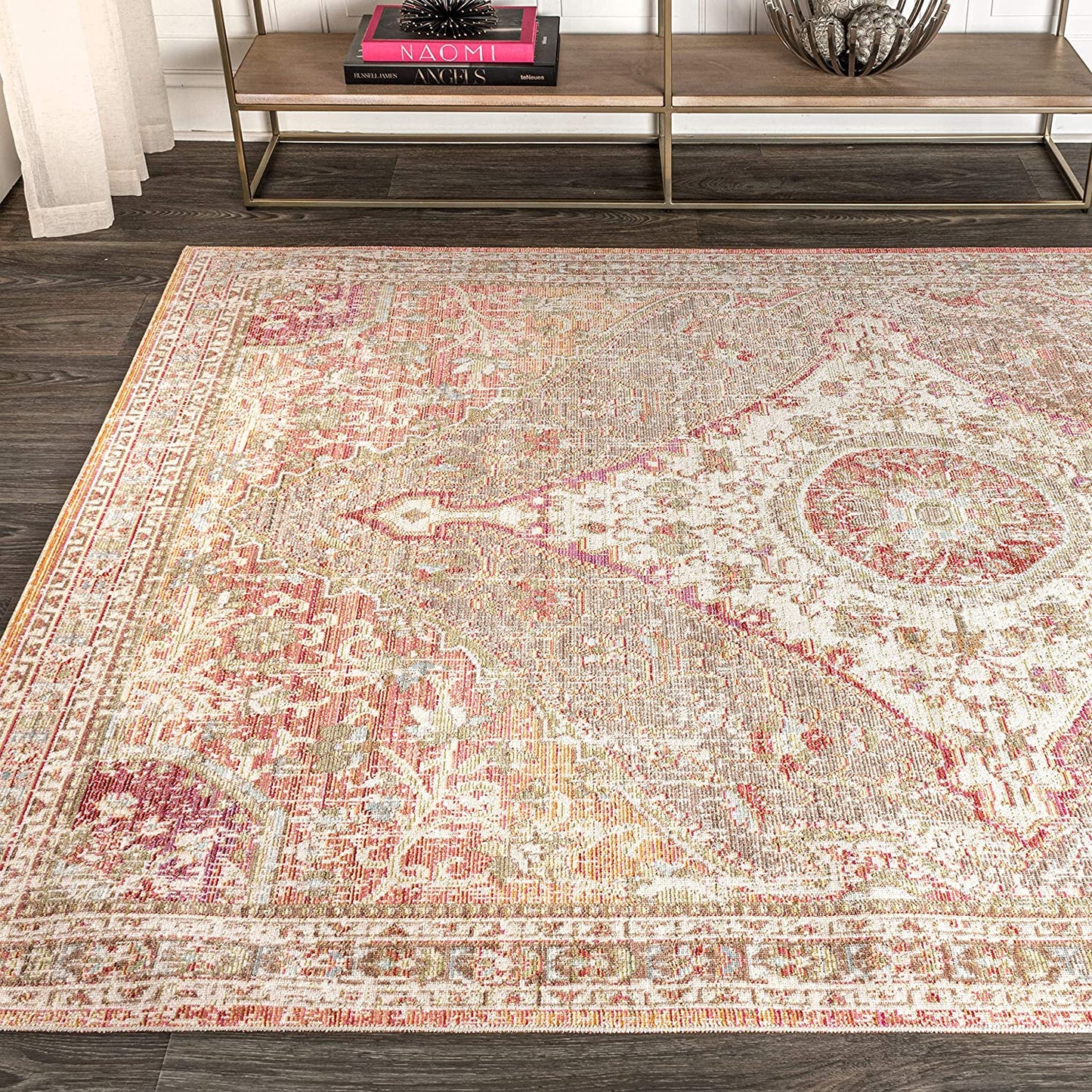 Petras Modern Ornate Medallion Brown/Pink Area Rug