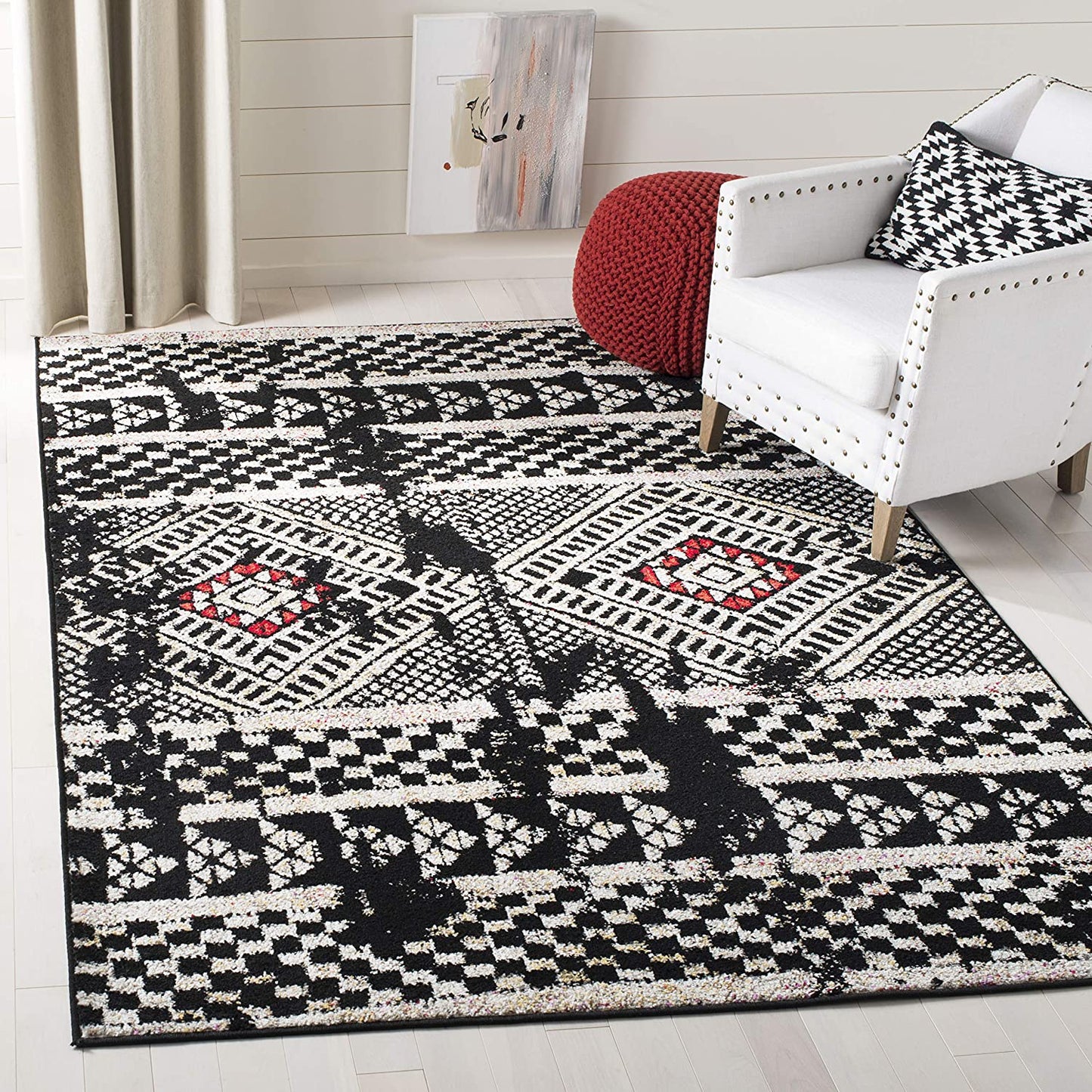 Adirondack Collection ADR202Z Modern Boho Distressed Non-Shedding Stain Resistant Living Room Bedroom Soft Area Rug Black / Light Grey