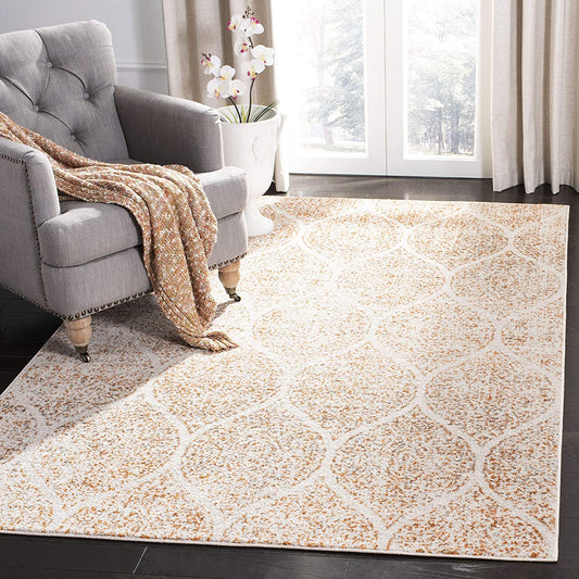 Geometric Trellis Distressed Cream/Orange Soft Area Rug