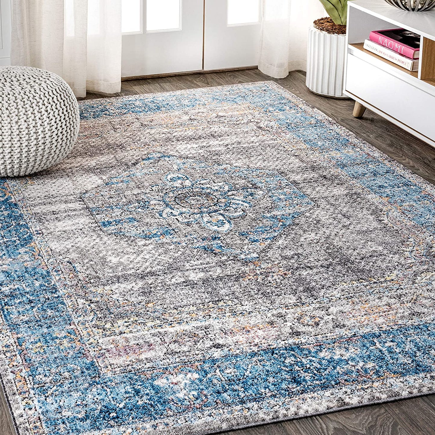 Anatolia Vintage Medallion Peacock Blue/Gray Soft Area Rug