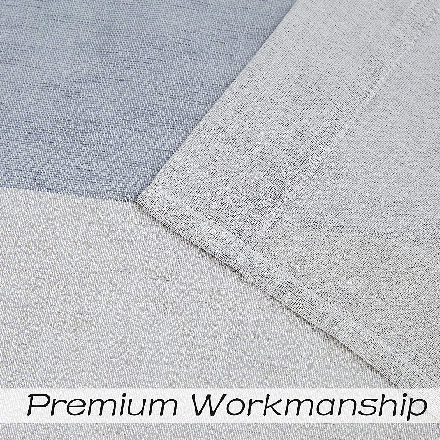 Gray Tan Stripe Sheer Color Block Window Curtain Panel Linen 95 inches Long with Grommets, 2 Panel Rustic Drapes
