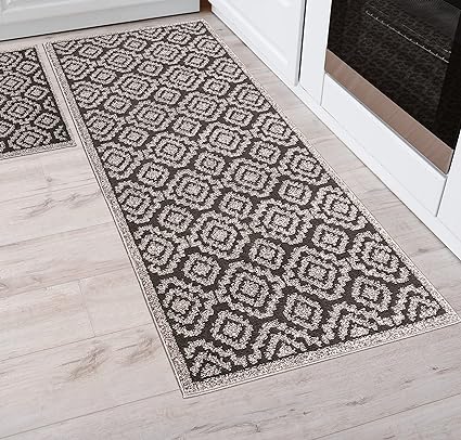 2 Piece, Non Slip Kitchen Runner Rug with TPR Backing, 100% Polypropylene 48x20in/30x20in