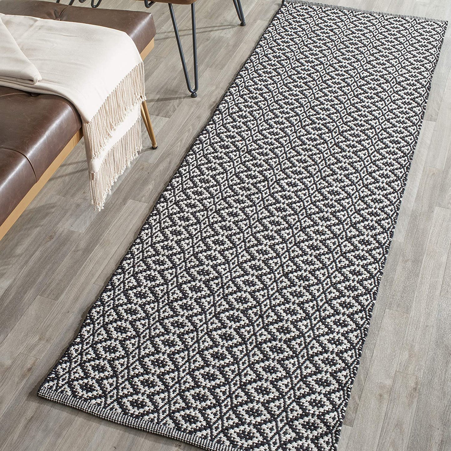 Handmade Cotton Rug, Ivory / Black