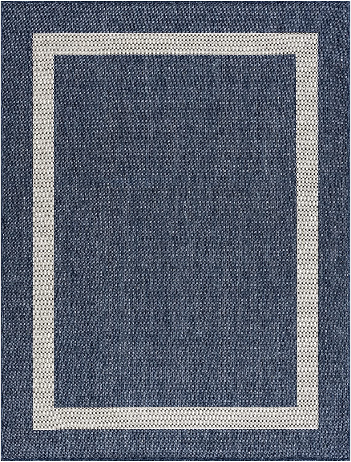 Modern Area Rugs for Indoor/ Outdoor Bordered - Blue / White