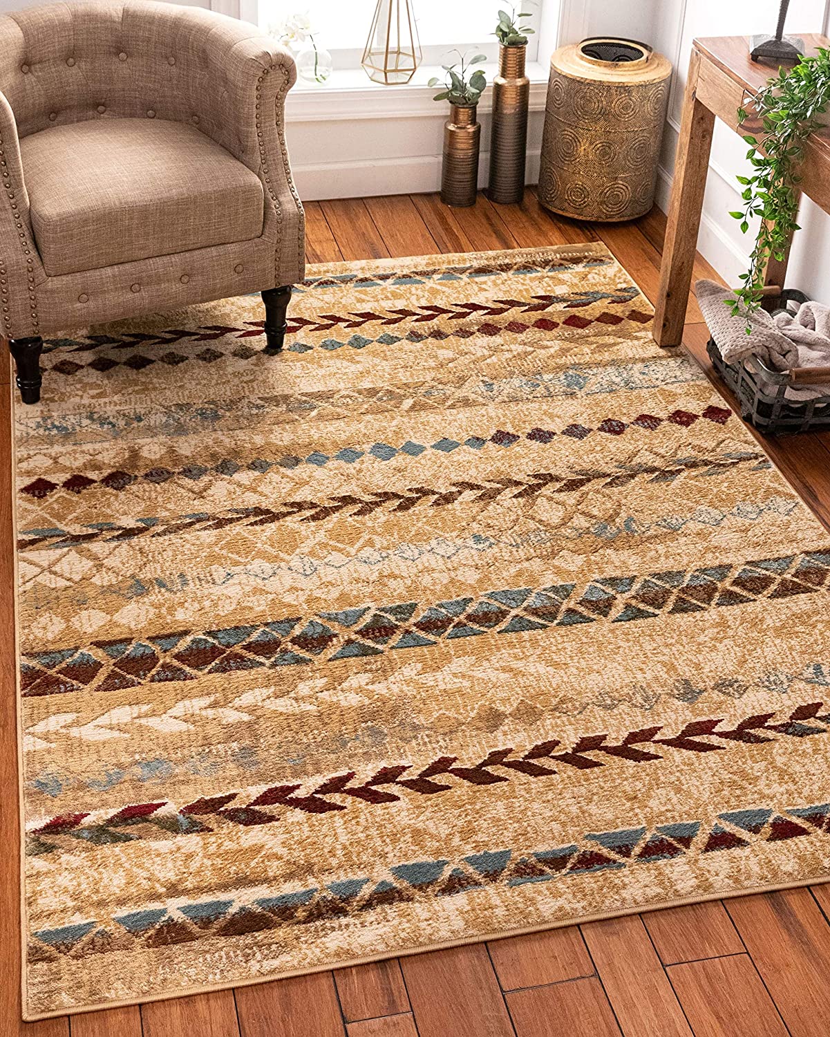 Moroccan Stripes Area Rug Ivory Multicolor