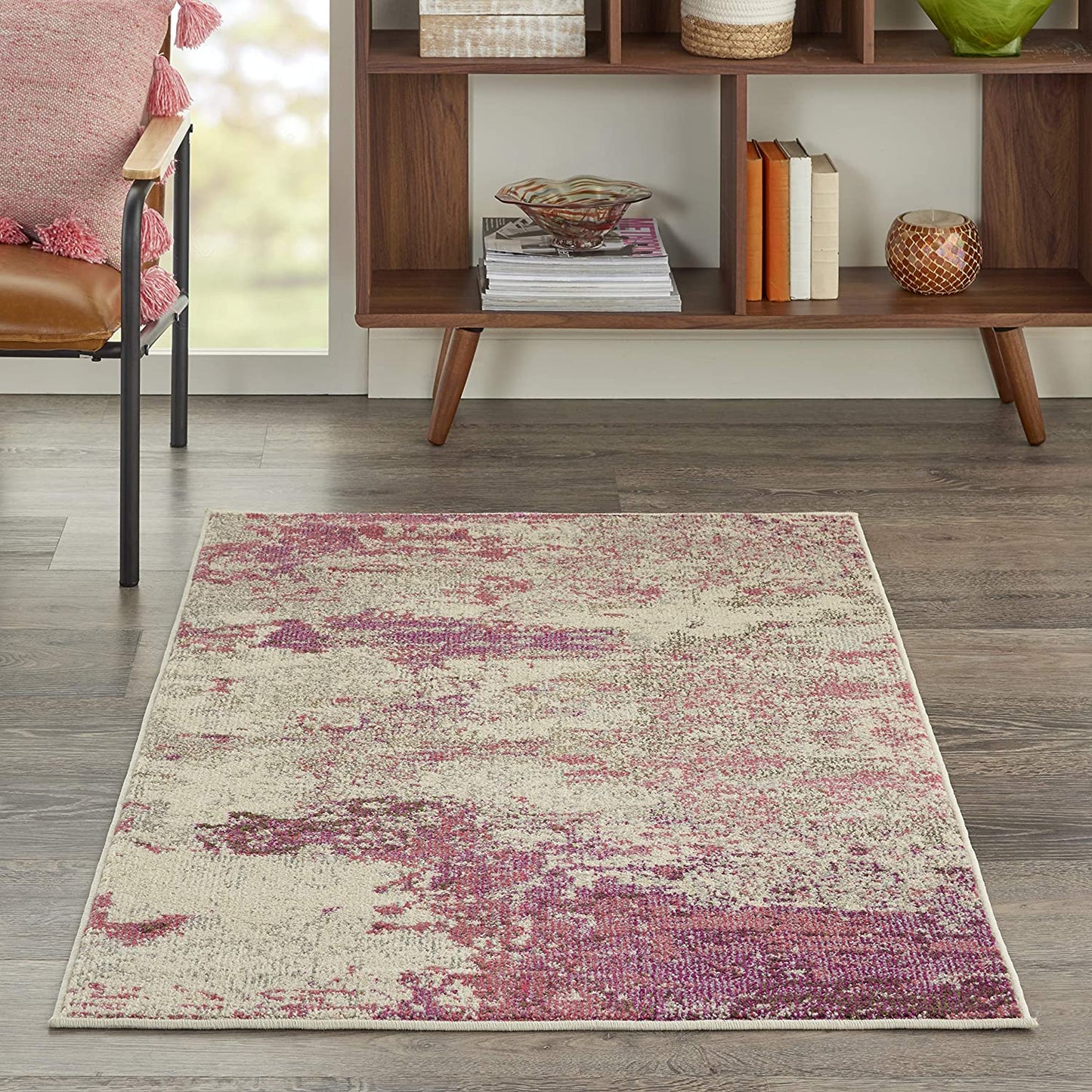Modern Abstract Area Rug Ivory/Pink,