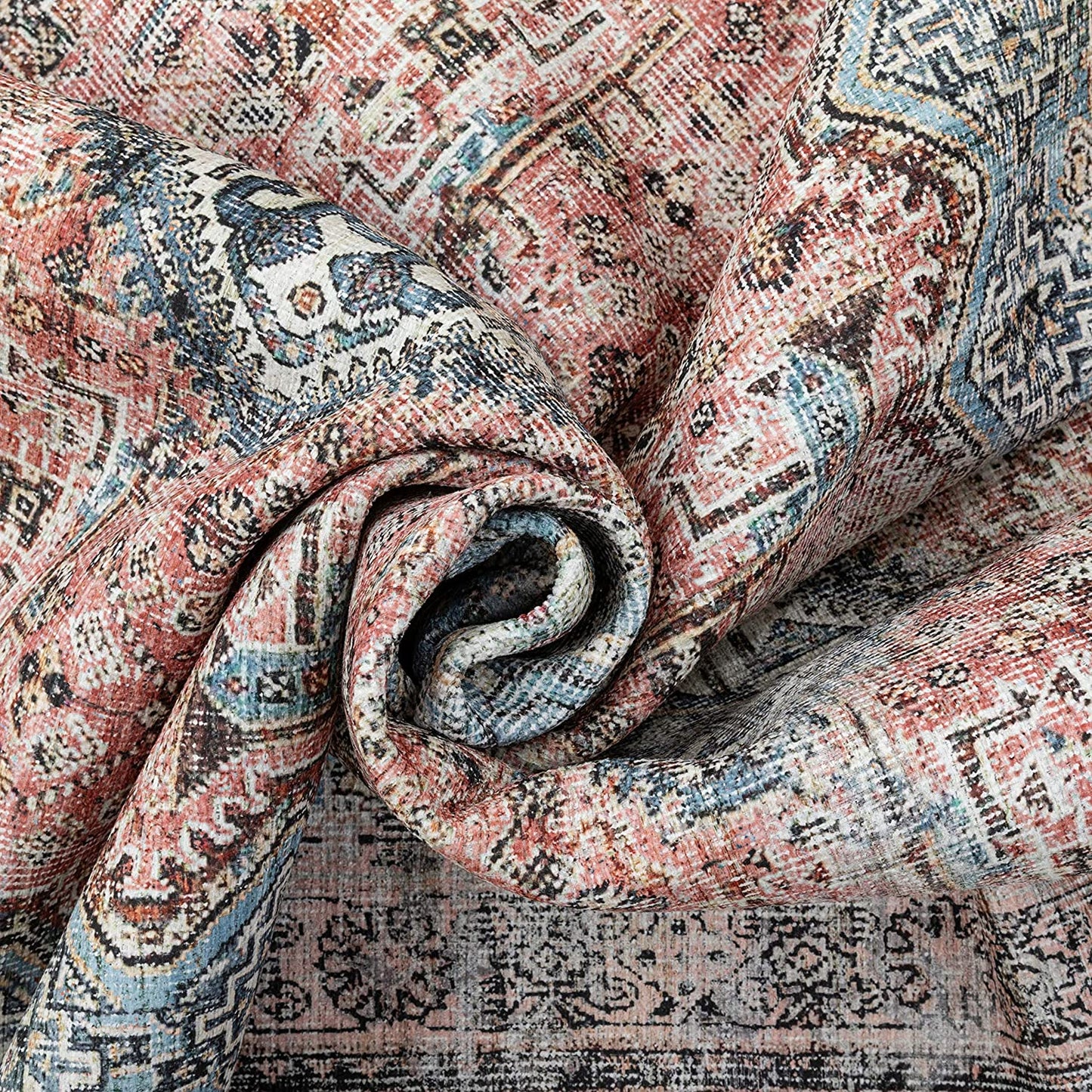 Light Blue Machine Washable Distressed Vintage Soft Area Rug