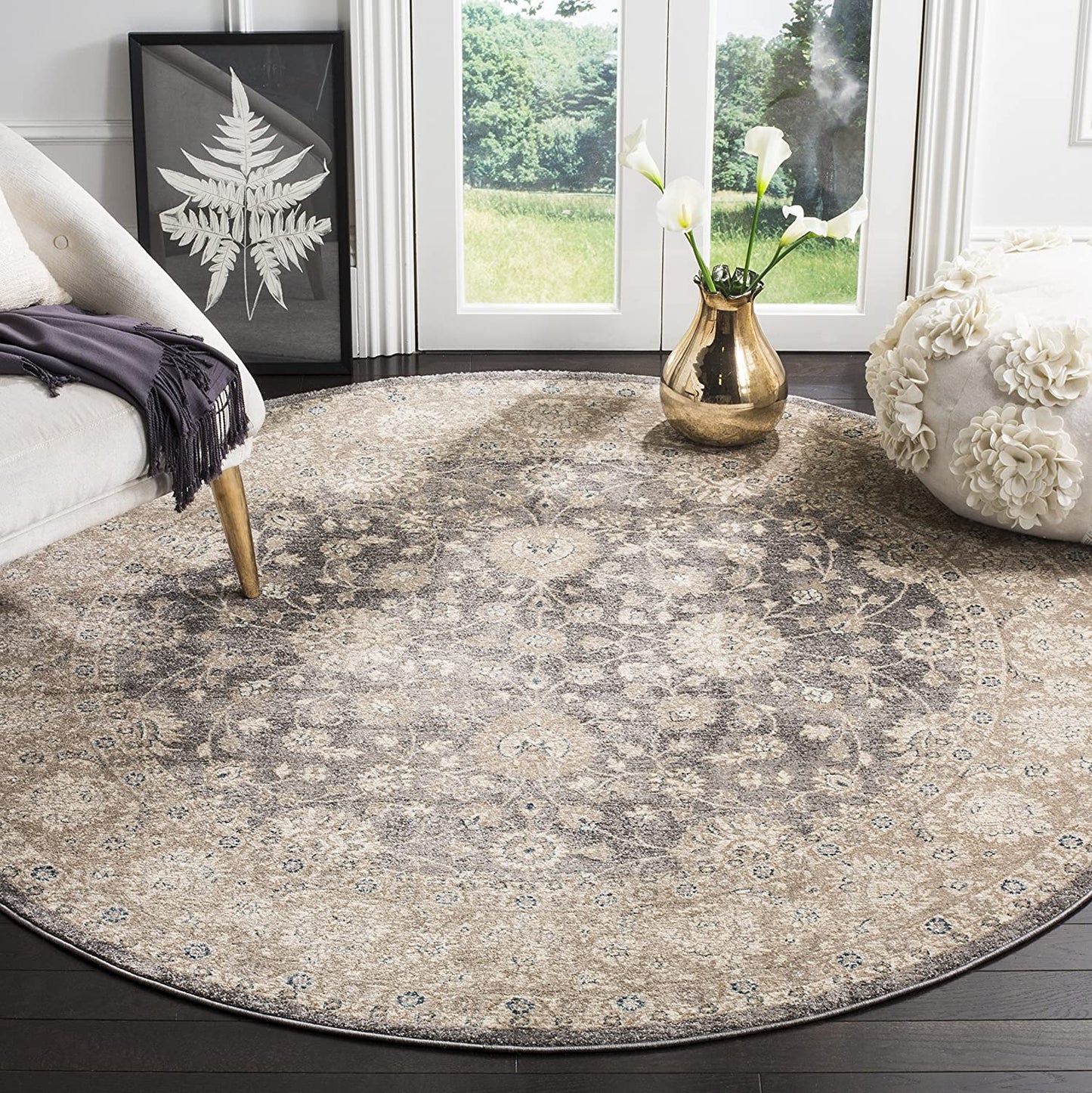 Sofia Collection Vintage Oriental Distressed Soft Area Rug Light Grey / Beige