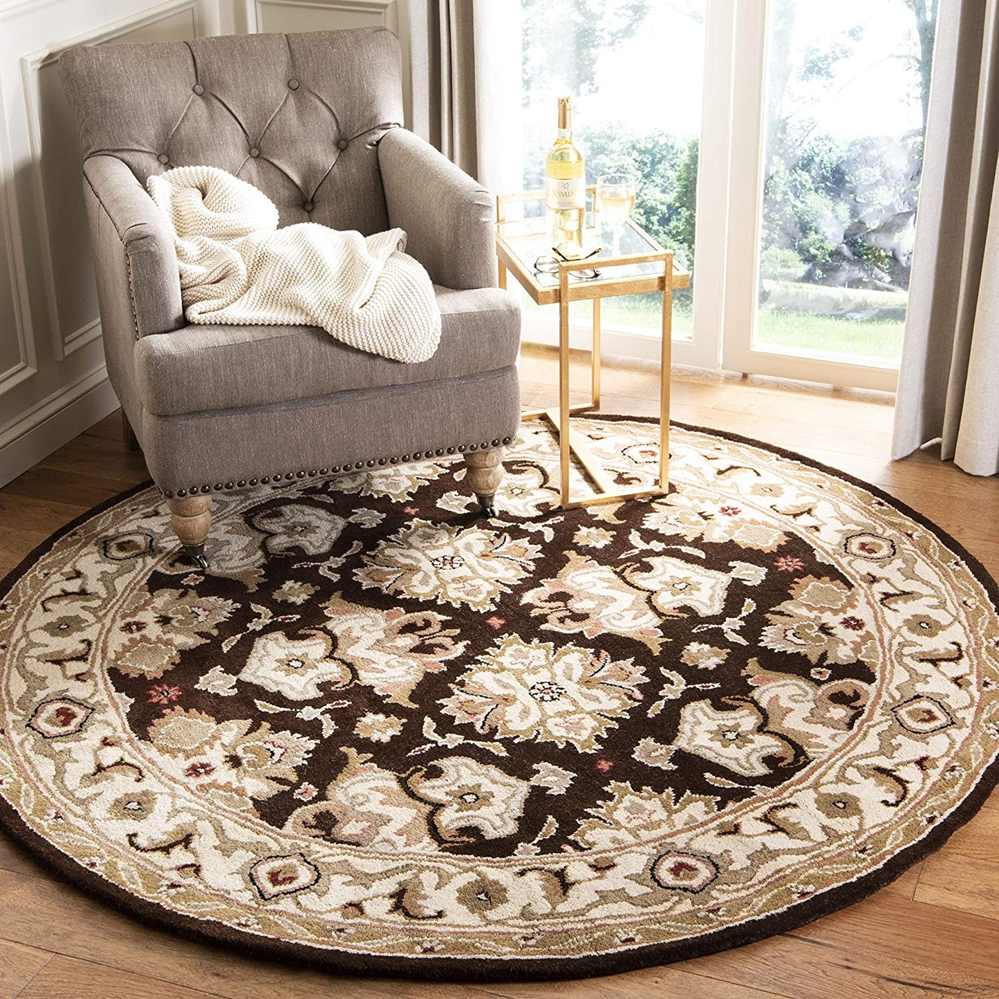 Safavieh Heritage Collection Handmade Traditional Oriental Premium Wool Area Rug, Espresso / Ivory