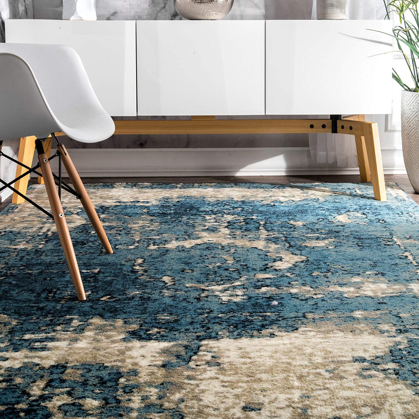Vintage Distressed Blue Soft Area Rug
