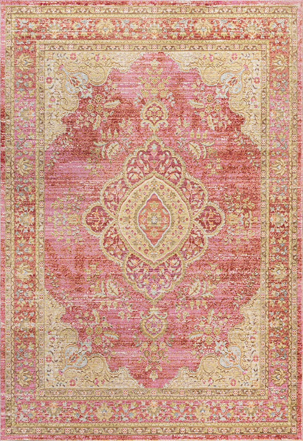 Khilana Floral Medallion Soft Rug, Deep Rose/Ivory