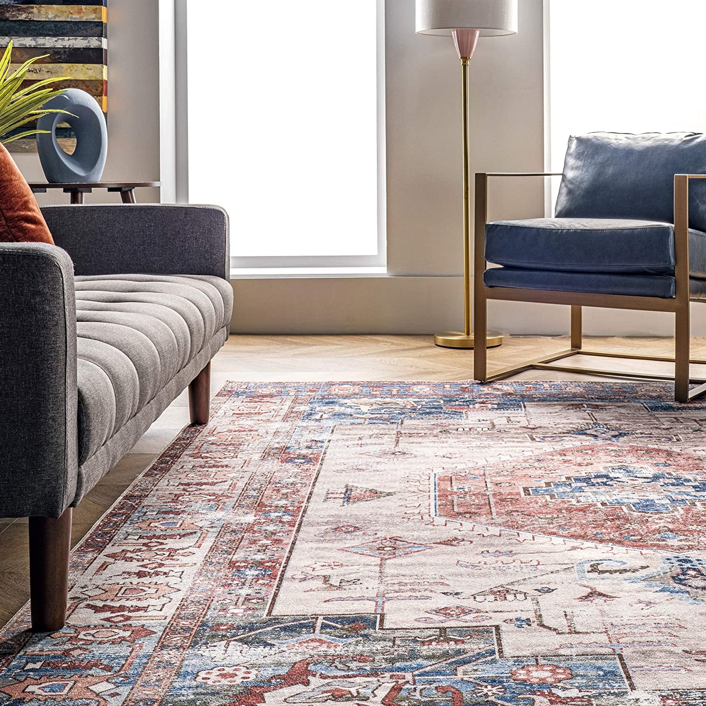 Eliza Machine Washable Multi Traditional Medallion Rug