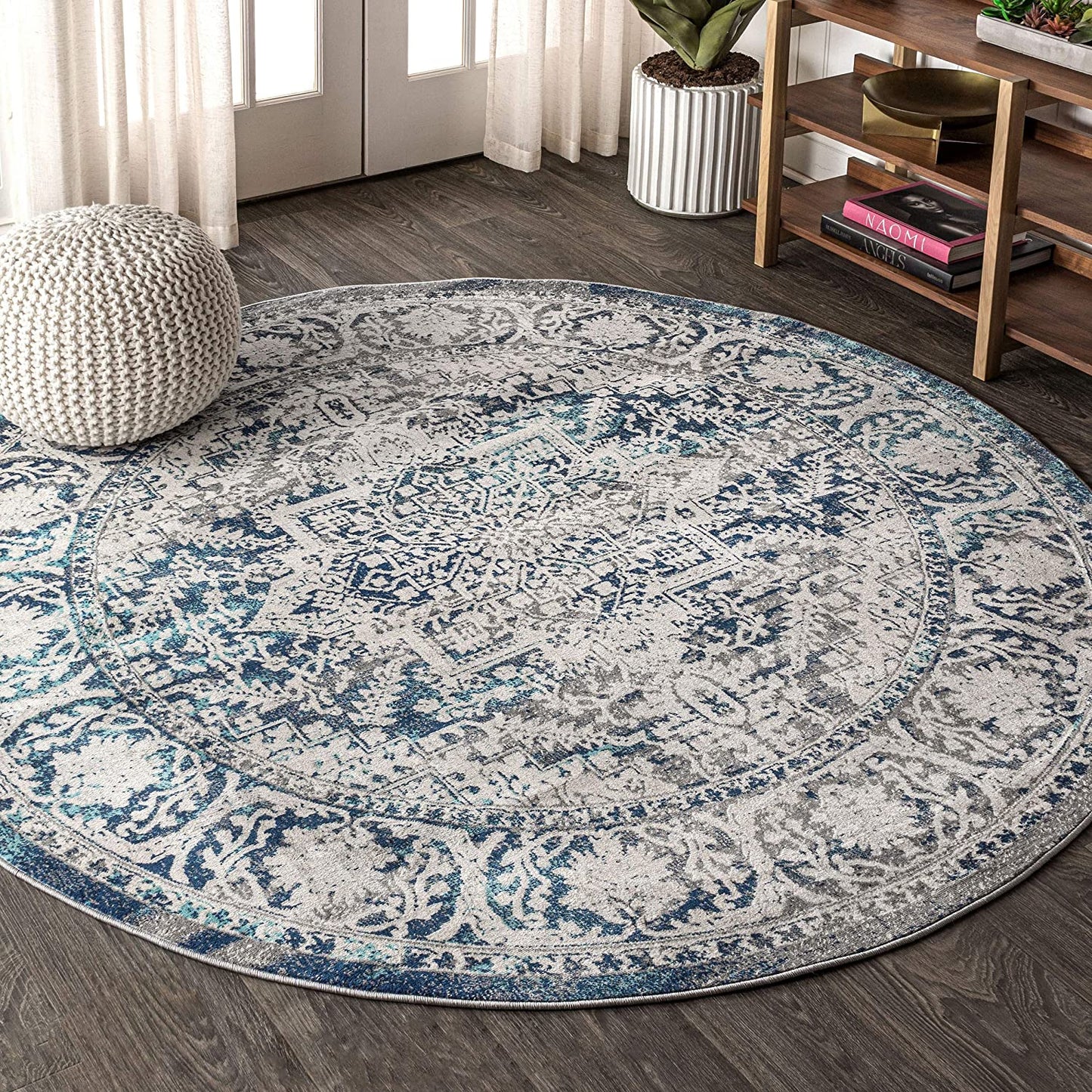Modern Persian Vintage Medallion Light Grey/Navy Soft Area Rug